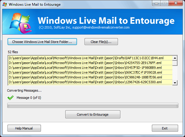 SoftLay Windows Live Mail to Entourage screenshot