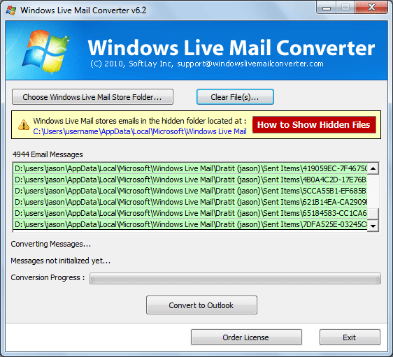 Copy EML from Windows Mail to Outlook screenshot
